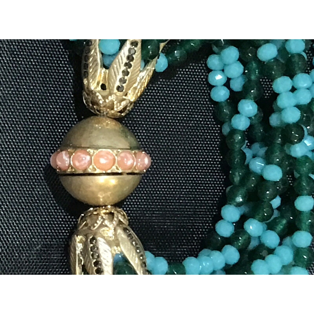 New Nanette Lepore Multi Row Glass Beaded Bracelet Green Blue - Picture 8 of 11